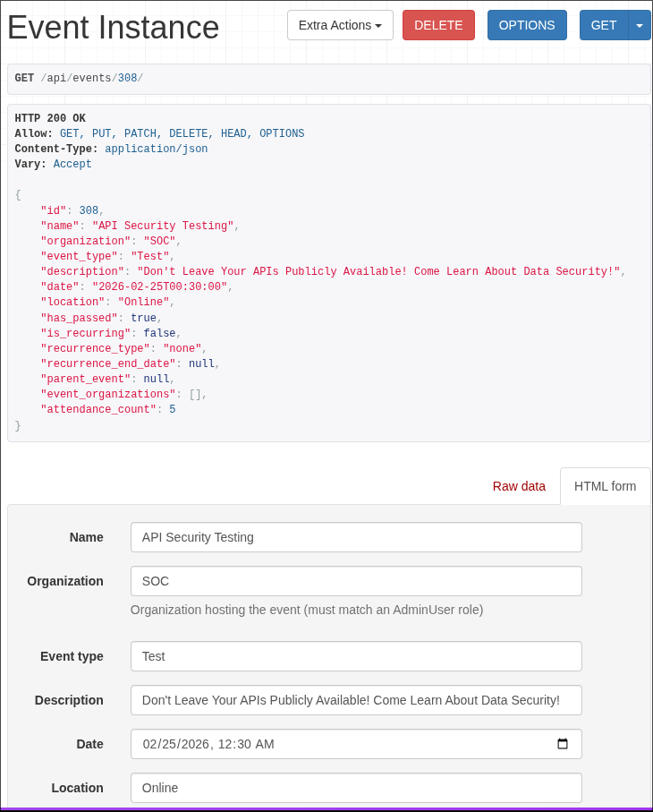 API Events Test
